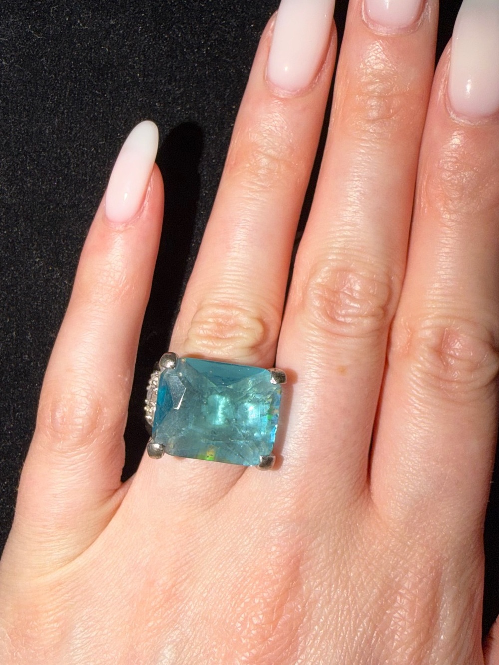 Fashion Jewelry Teal Blue Square-Cut Cocktail Ring